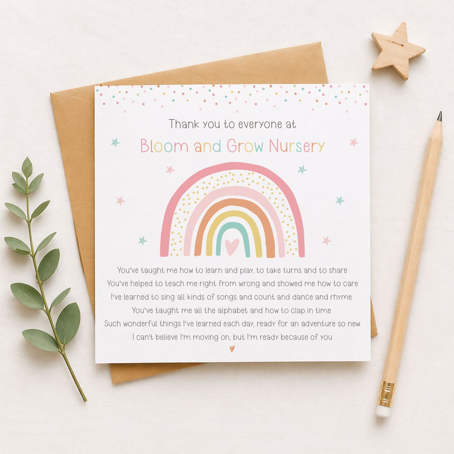 Personalised Thank You Card For Nursery Staff
