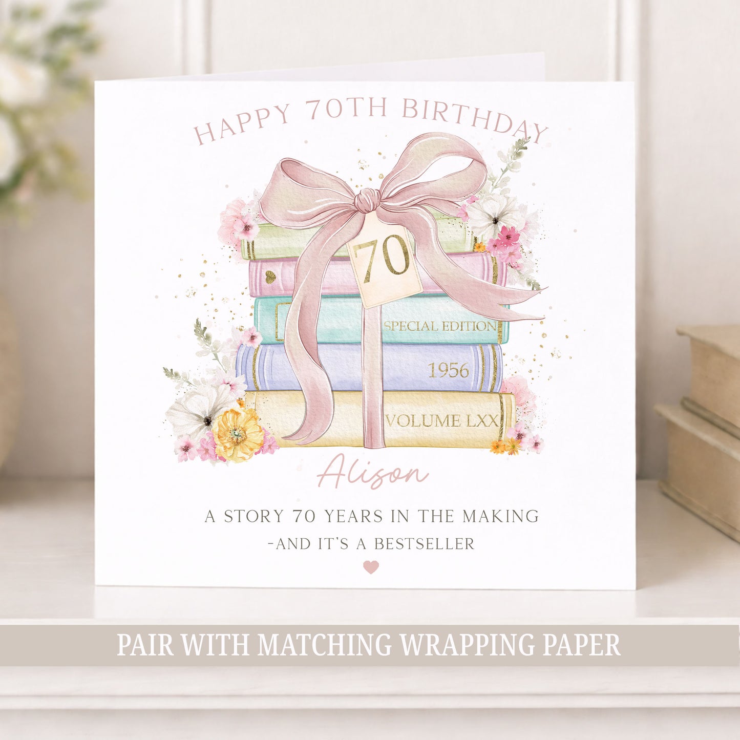 Personalised 70th Birthday Card Book Lover