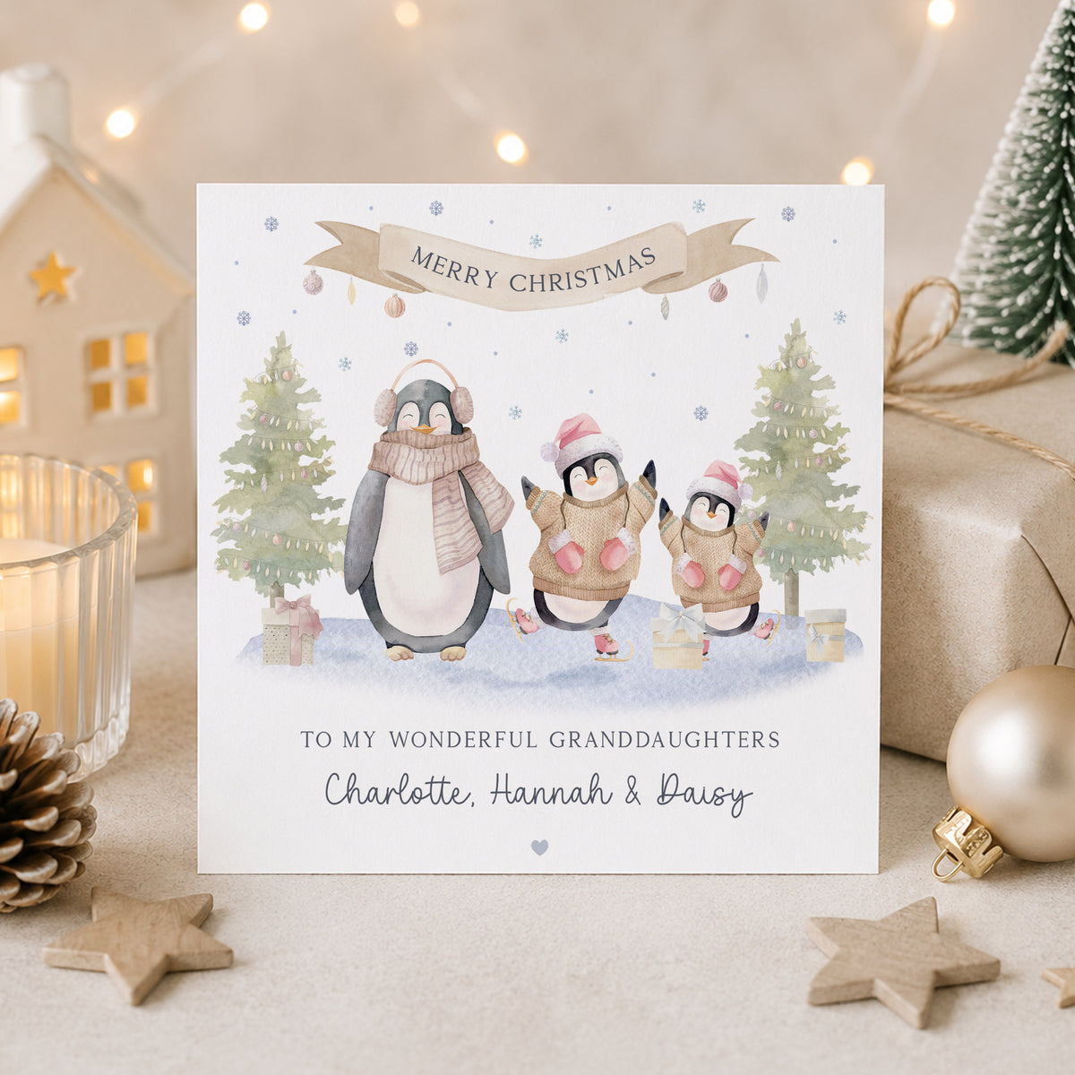 Personalised Grandchildren Christmas Card – Penguin Family