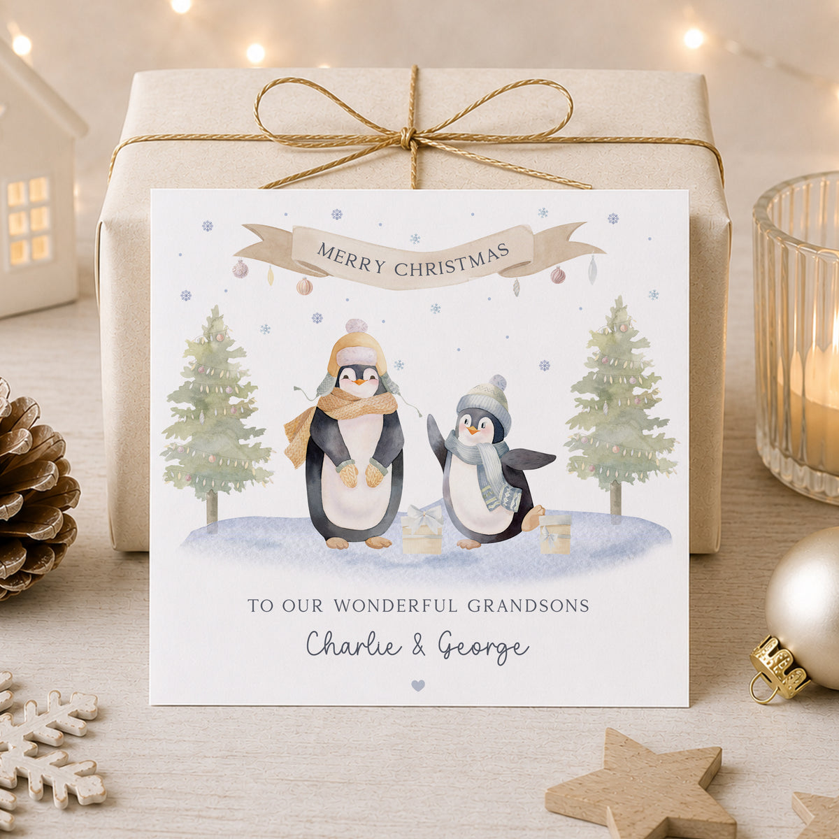Personalised Grandchildren Christmas Card – Penguin Family