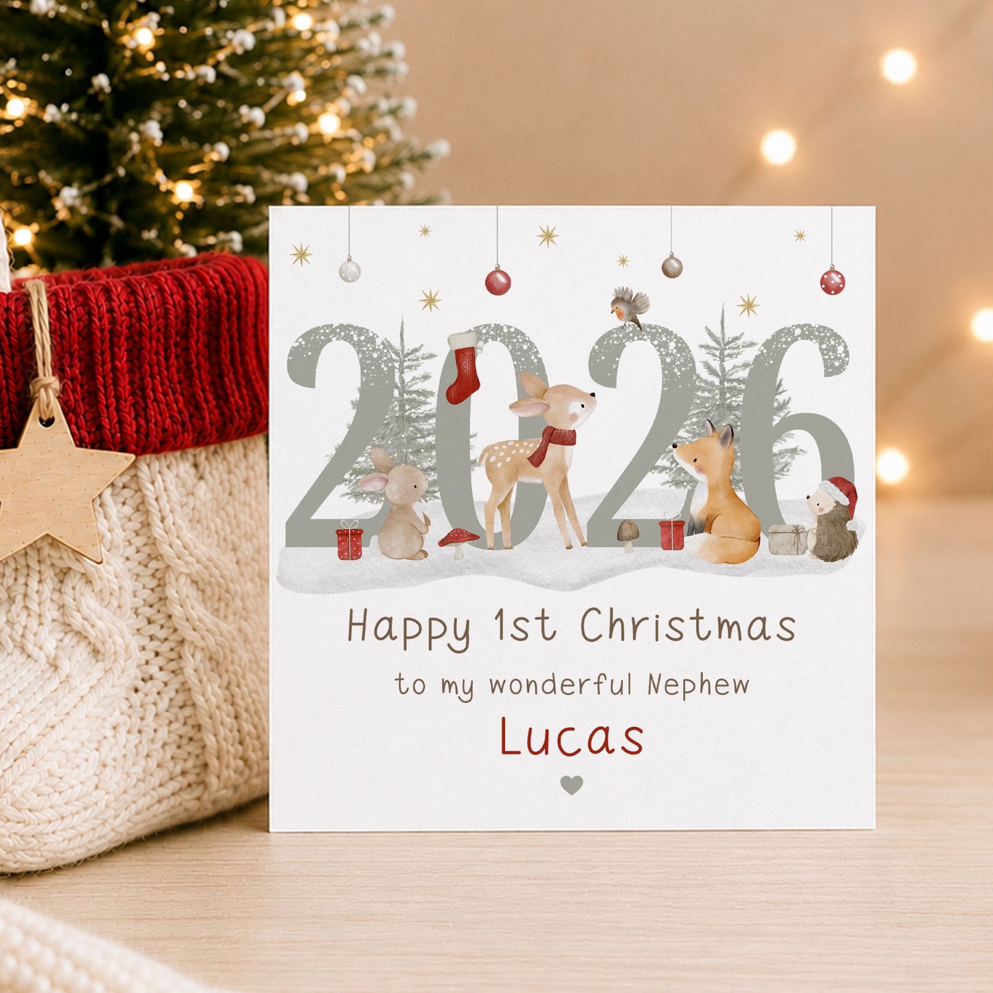 Personalised Son First Christmas Card – Woodland Animals