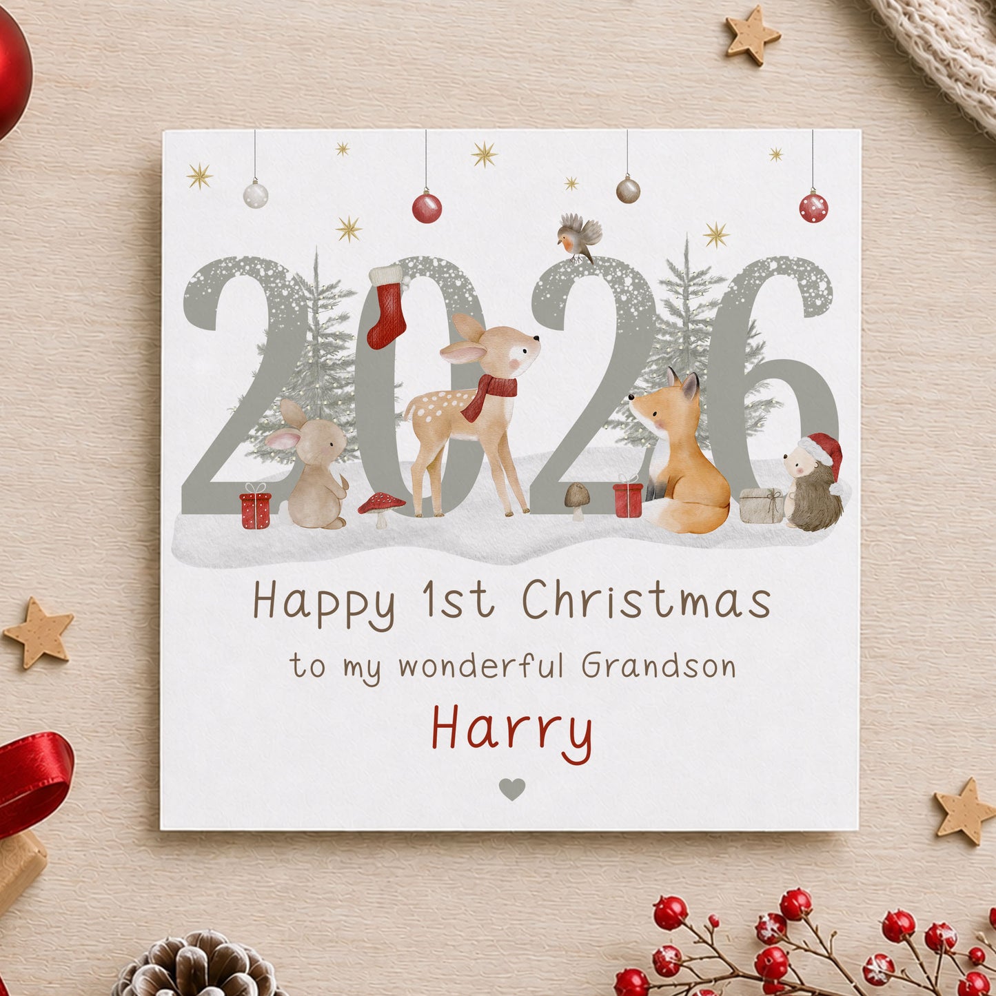 Personalised Son First Christmas Card – Woodland Animals