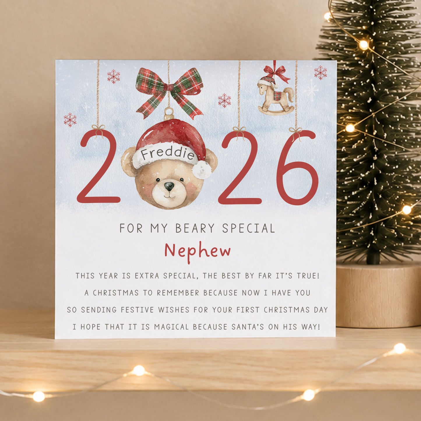 Personalised Godson First Christmas Card – Christmas Teddy Bear