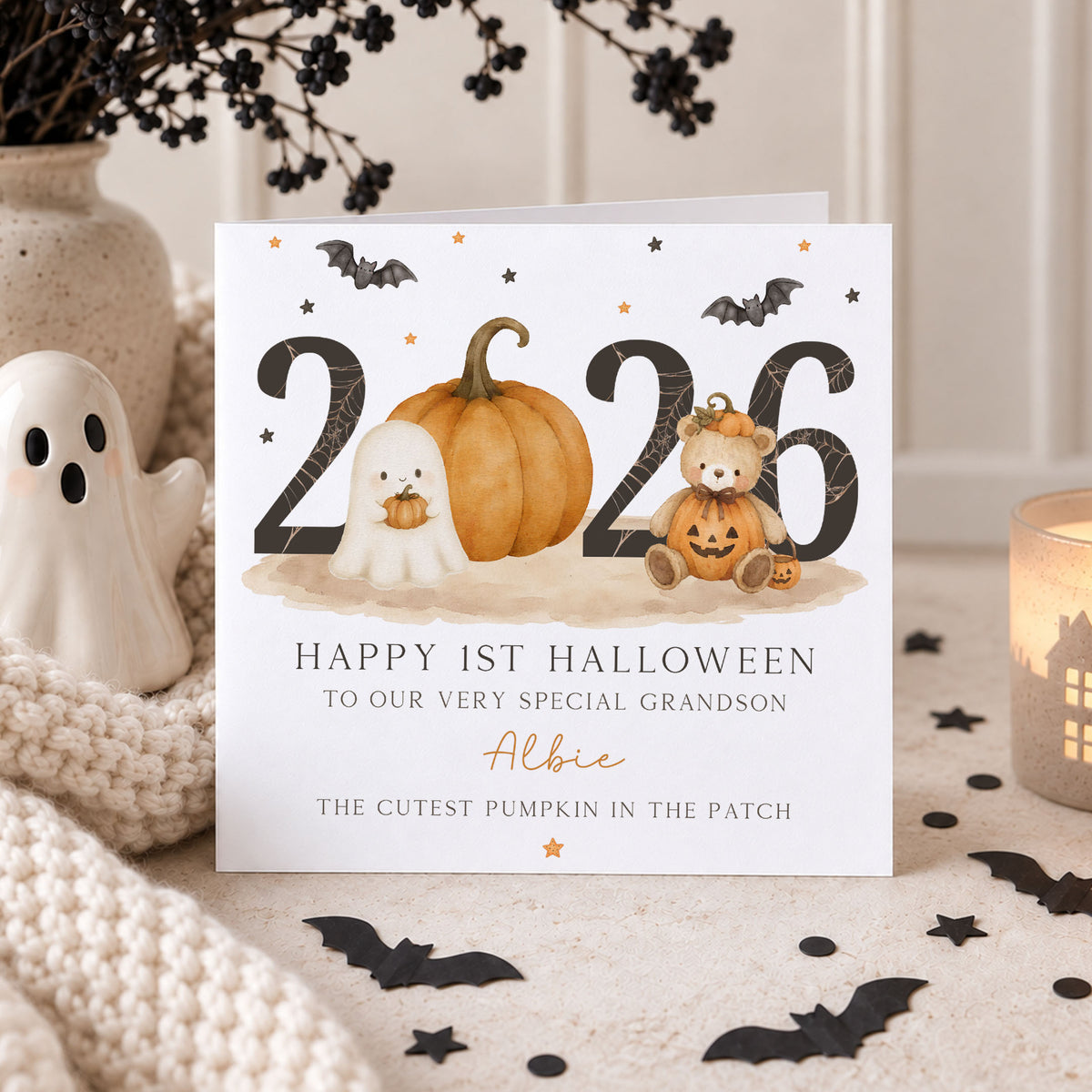 Personalised Nephew 1st Halloween Card – Pumpkin & Ghost