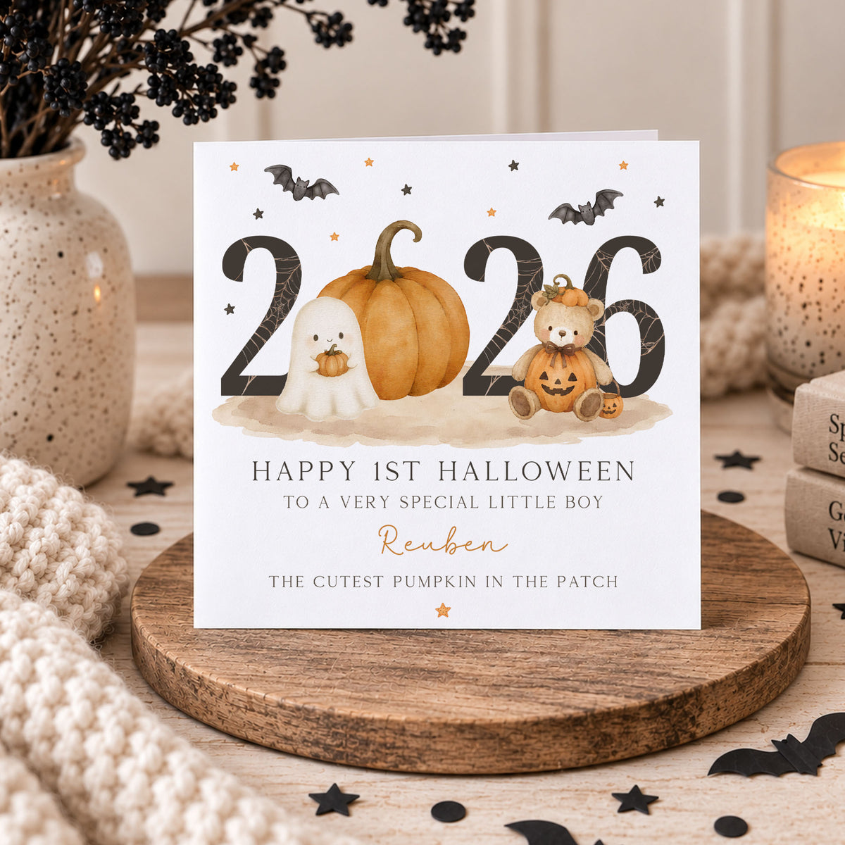Personalised Nephew 1st Halloween Card – Pumpkin & Ghost