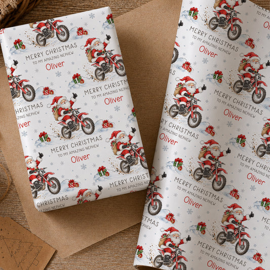 Personalised Christmas Wrapping Paper – Santa Dirt Bike