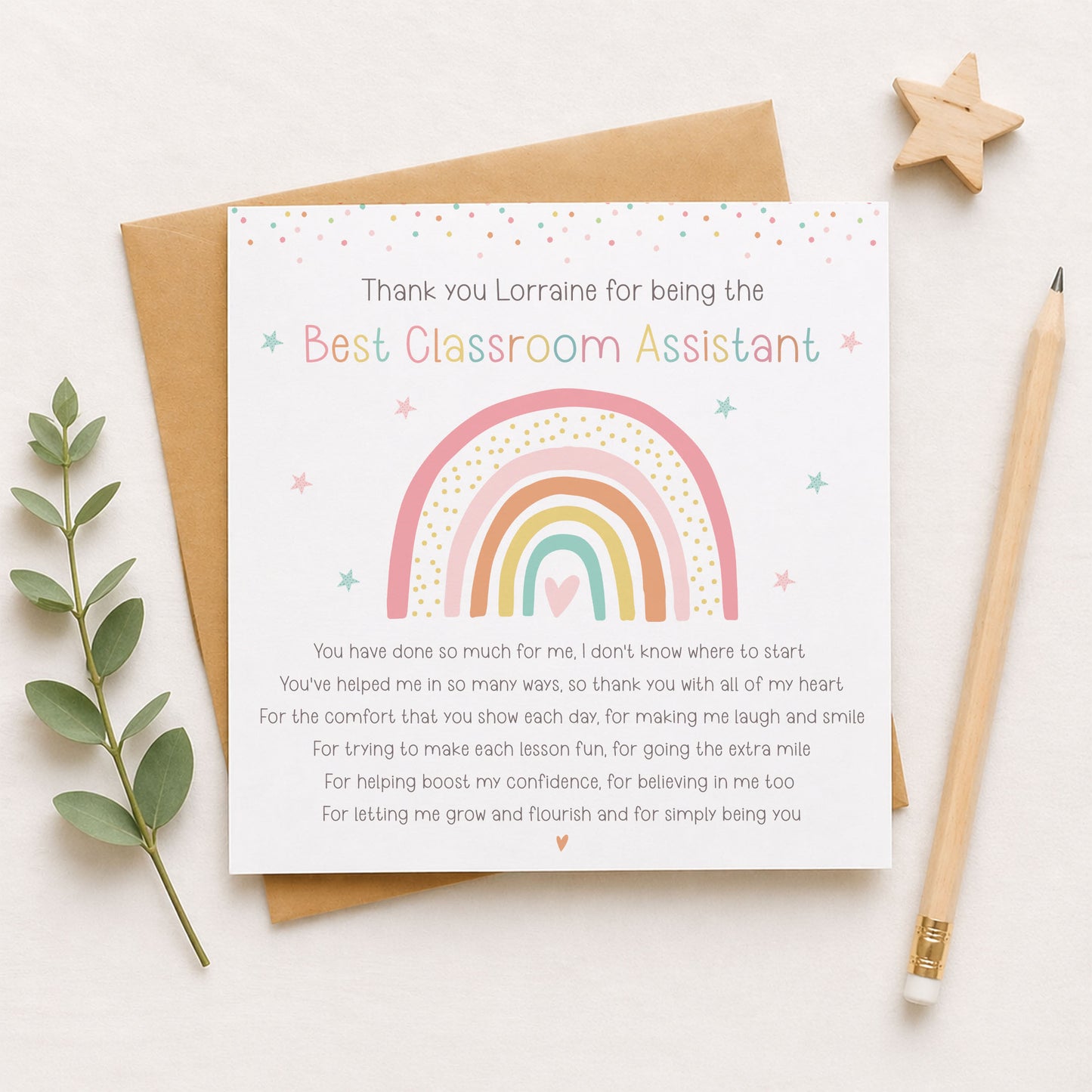 Rainbow Teaching Assistant Thank You Card