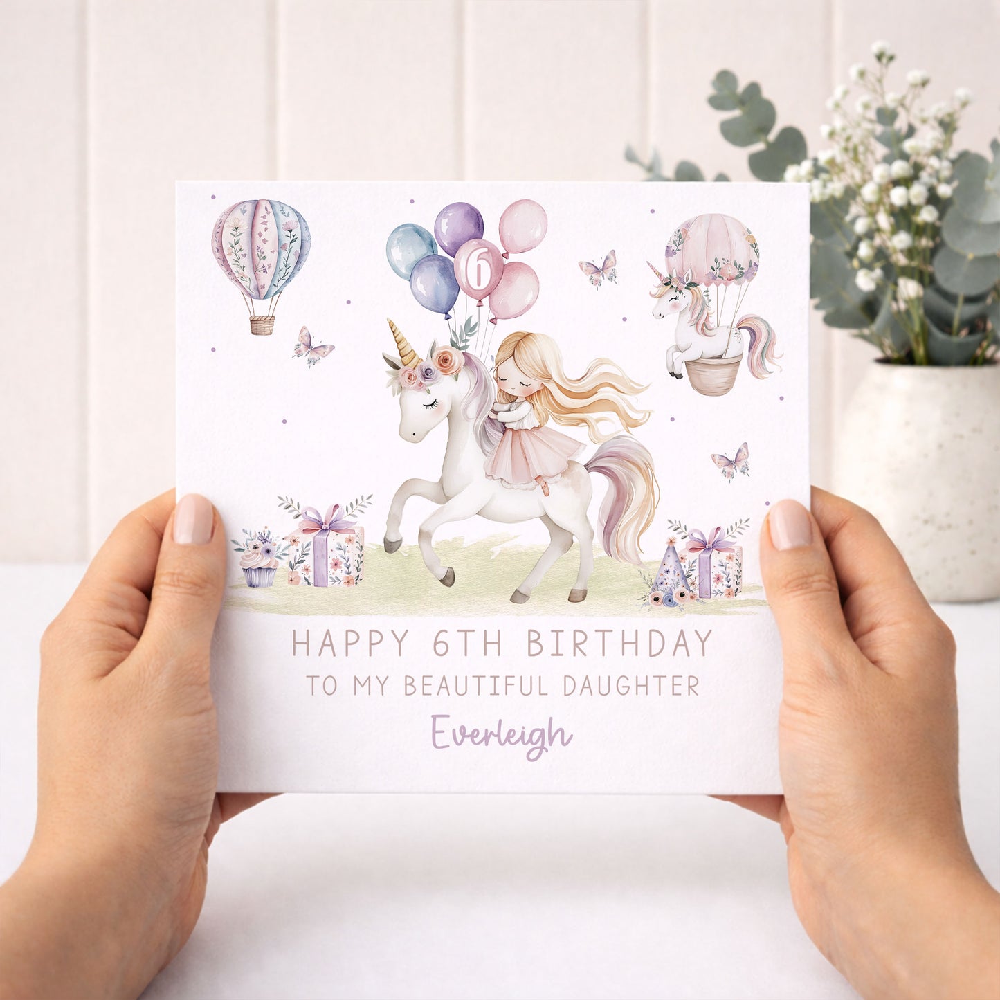 Personalised Girl's Princess & Unicorn Birthday Card