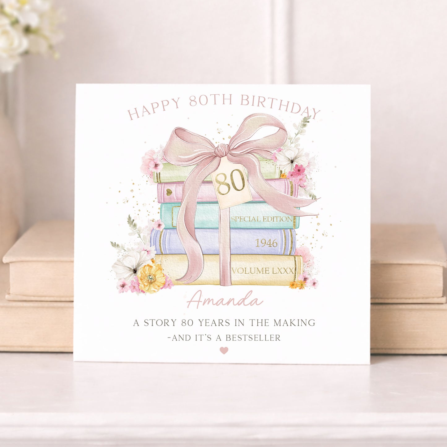 Personalised 80th Birthday Card Book Lover