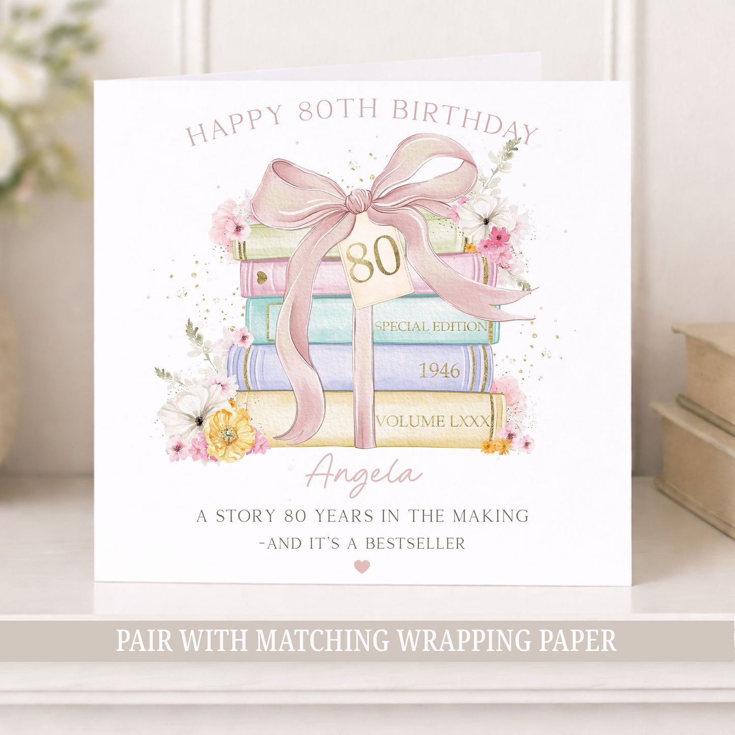 Personalised 80th Birthday Card Book Lover