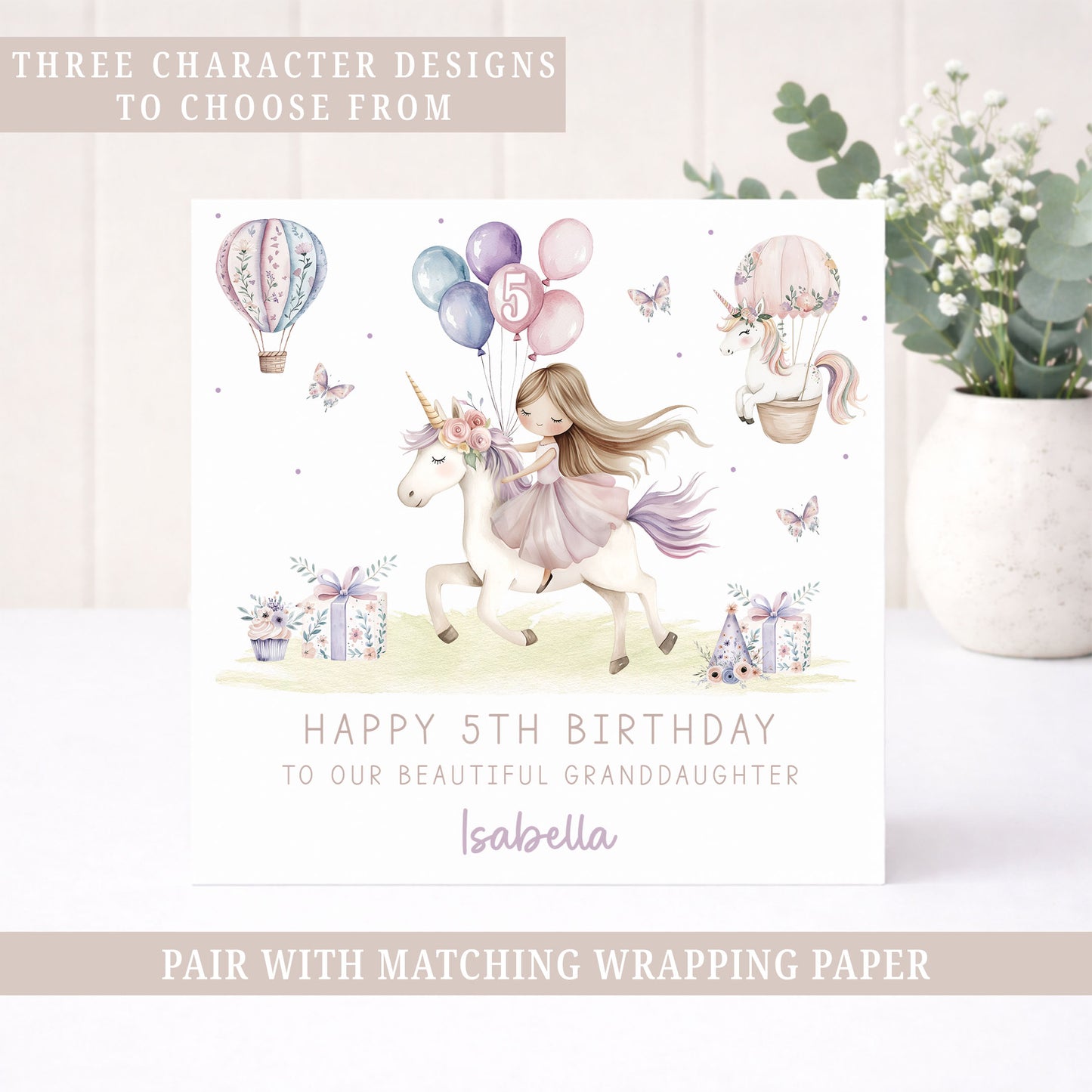 Personalised Girl's Princess & Unicorn Birthday Card
