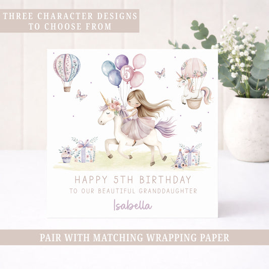 Personalised Girl's Princess & Unicorn Birthday Card