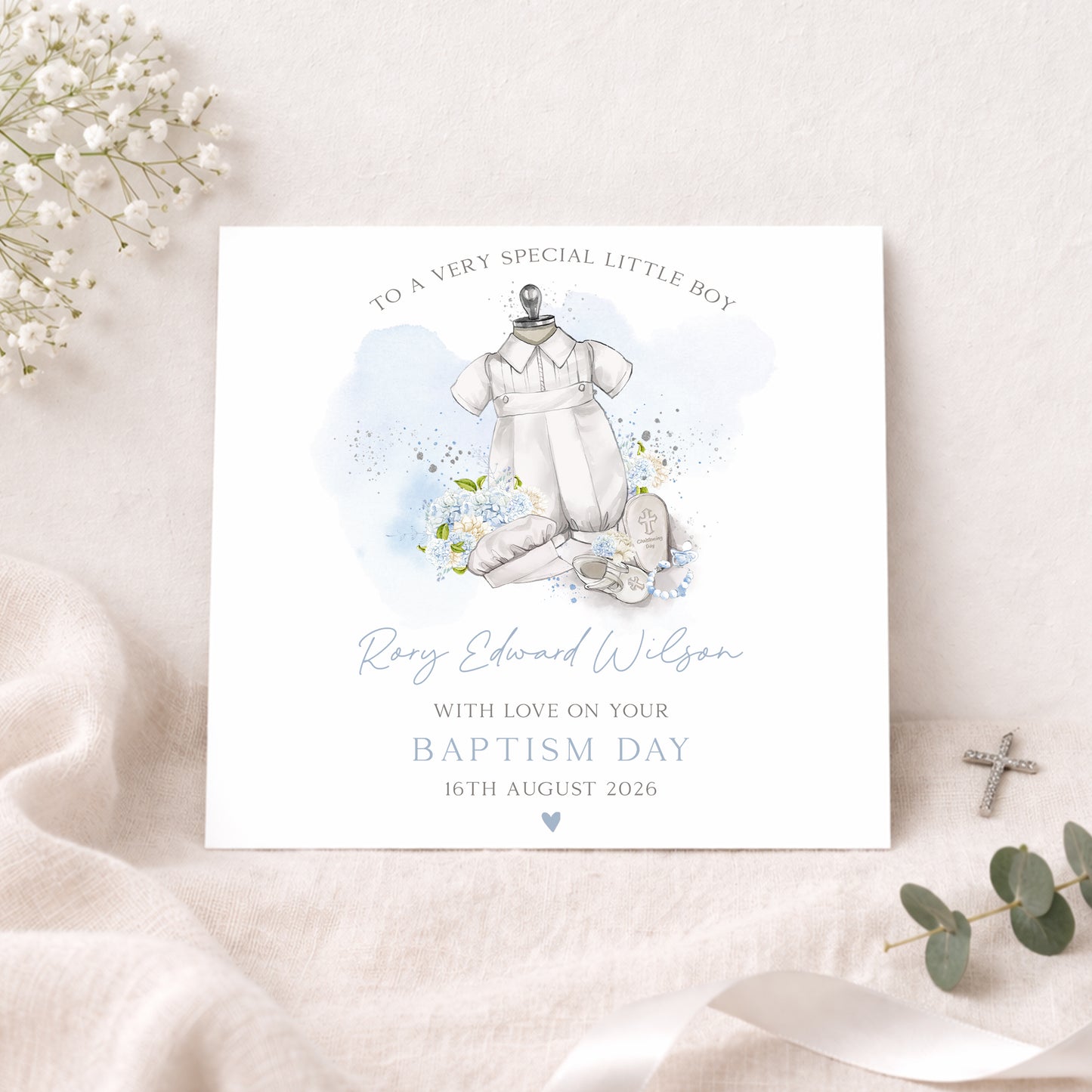 Personalised Boy's Blue Christening Baptism Day Wrapping Paper