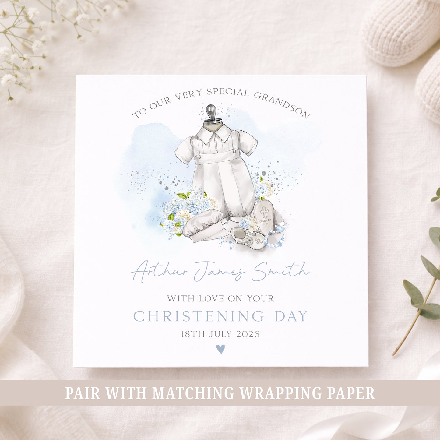 Personalised Baby Boy Christening Baptism Card