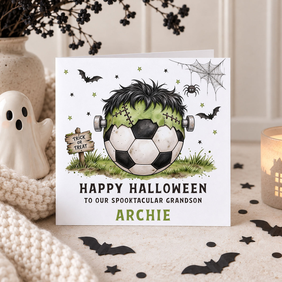 Personalised Son Halloween Card – Frankenstein Football