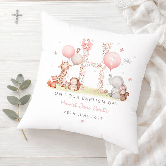 Personalised Girl's Floral Christening Baptism Cushion