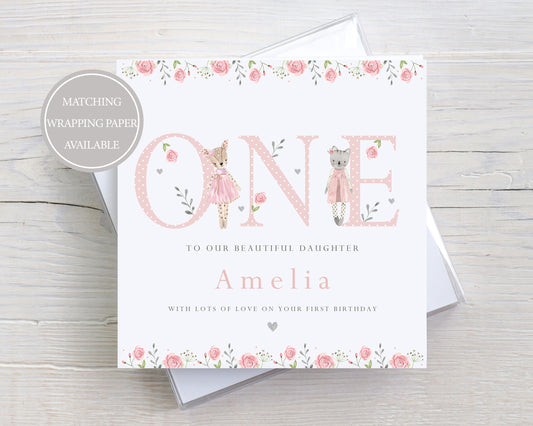 Personalised Girl's 1st Birthday Card