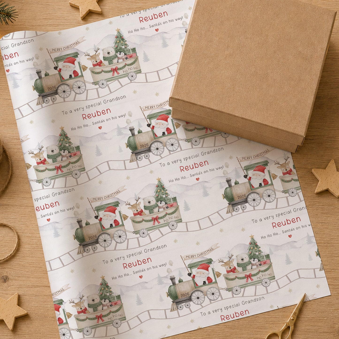 Personalised Santa Train Christmas Wrapping Paper