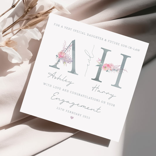 Personalised Floral Initials Engagement Card