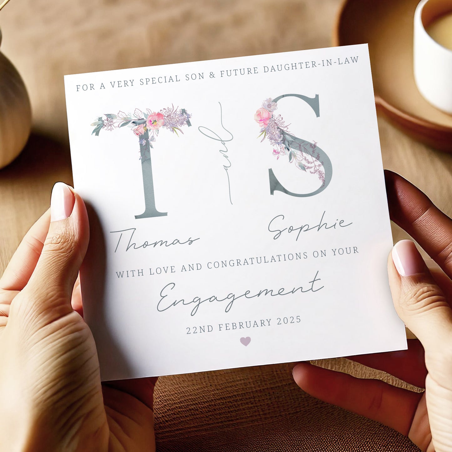 Personalised Floral Initials Engagement Card