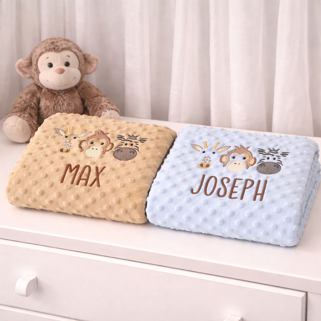 Personalised Safari Animal Embroidered Baby Blanket