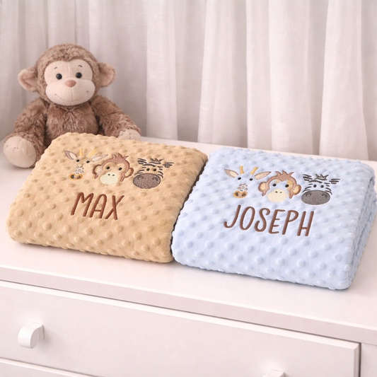 Personalised Safari Animal Embroidered Baby Blanket