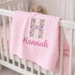 Personalised Pink Floral Initial Embroidered Baby Blanket