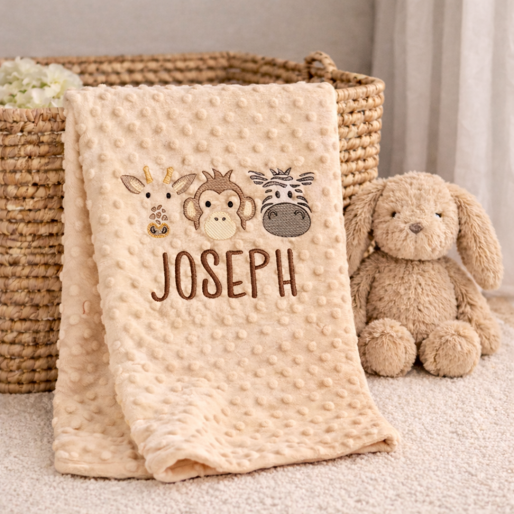 Personalised Safari Animal Embroidered Baby Blanket