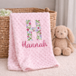 Personalised Pink Floral Initial Embroidered Baby Blanket