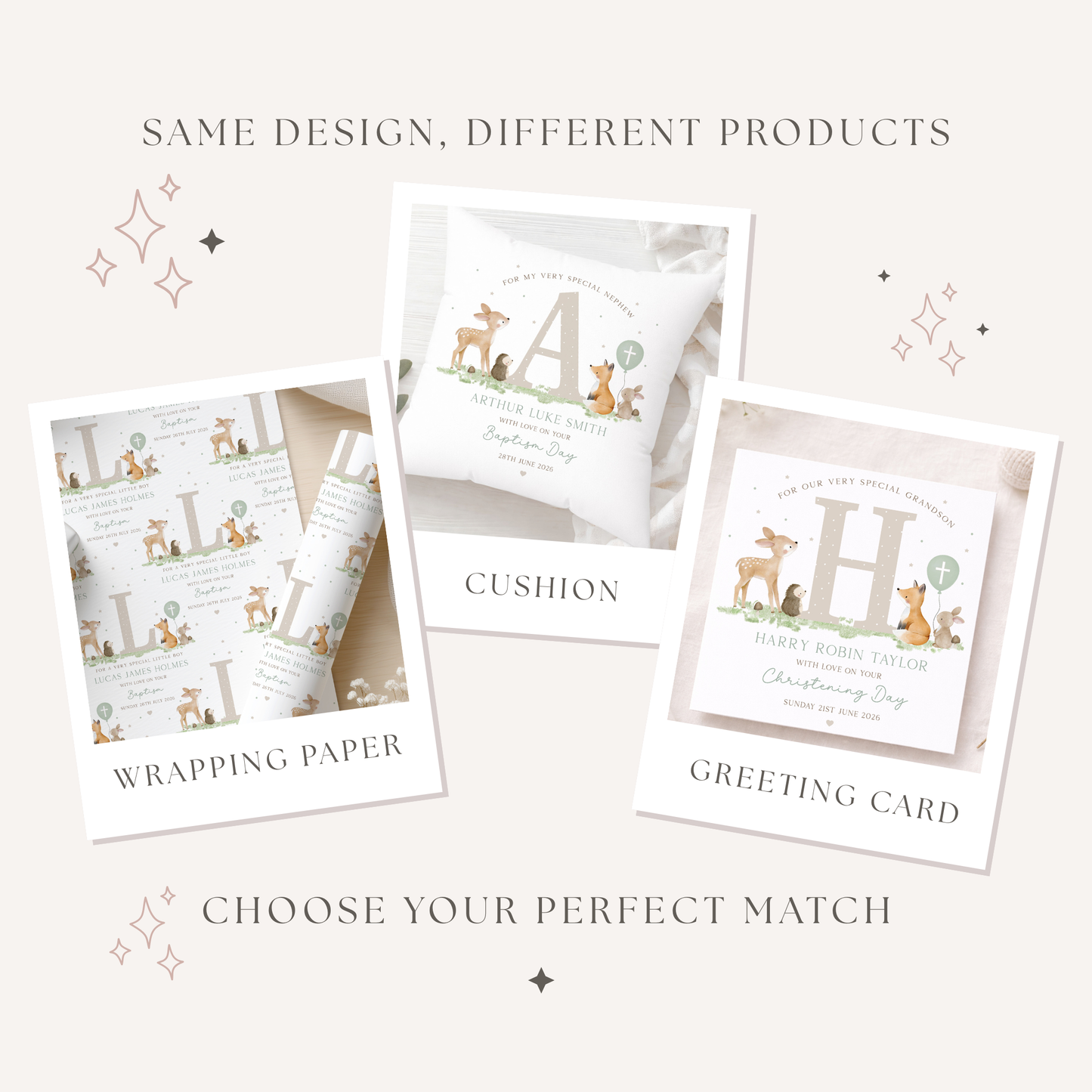 Personalised Boy's Woodland Christening Baptism Cushion