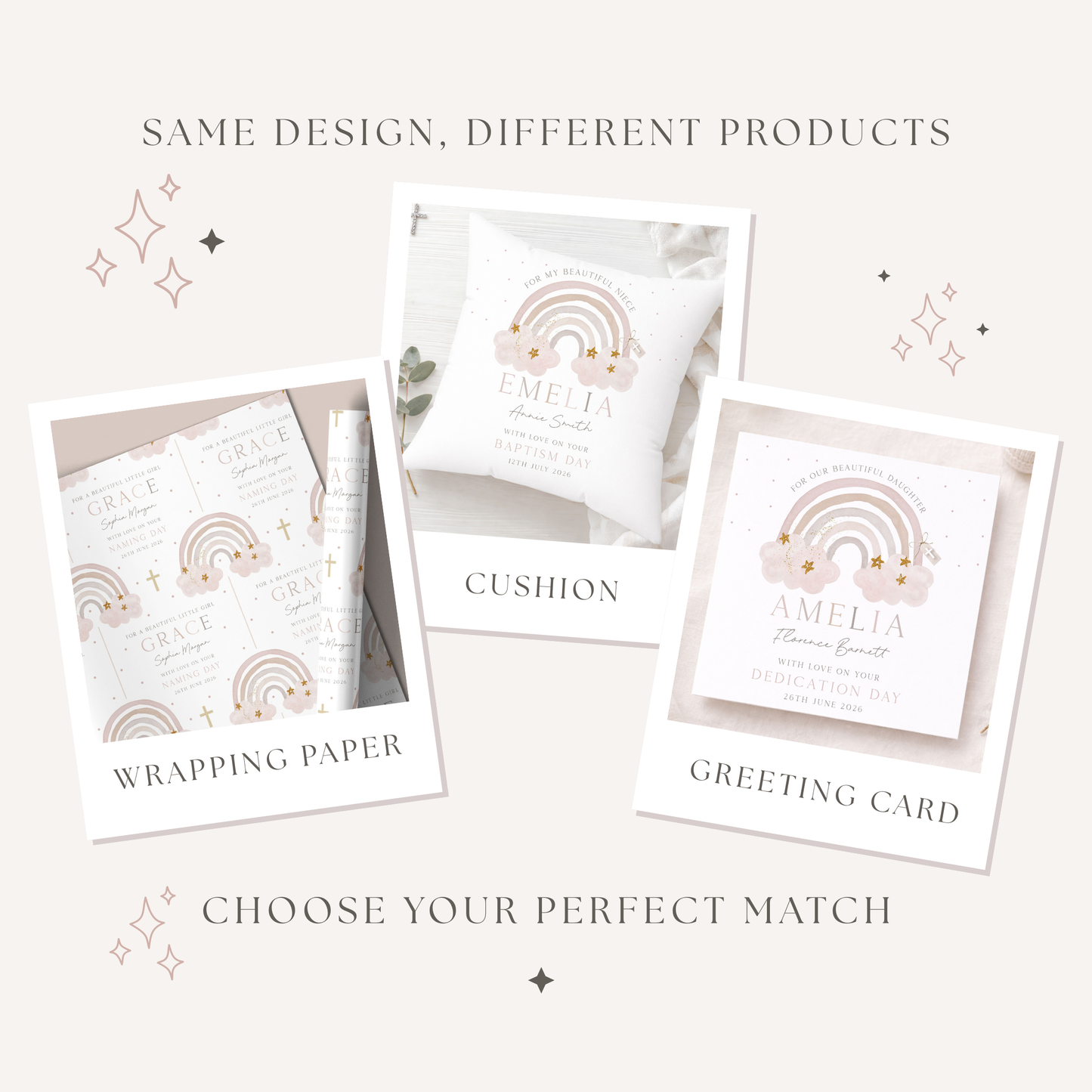 Personalised Pink Rainbow Christening Baptism Cushion