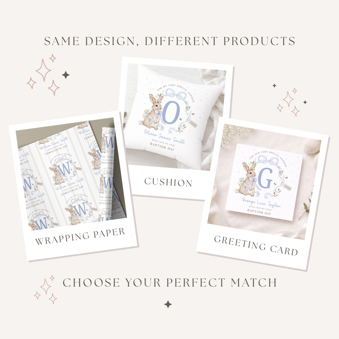 Personalised Blue Bunny Christening Baptism Cushion
