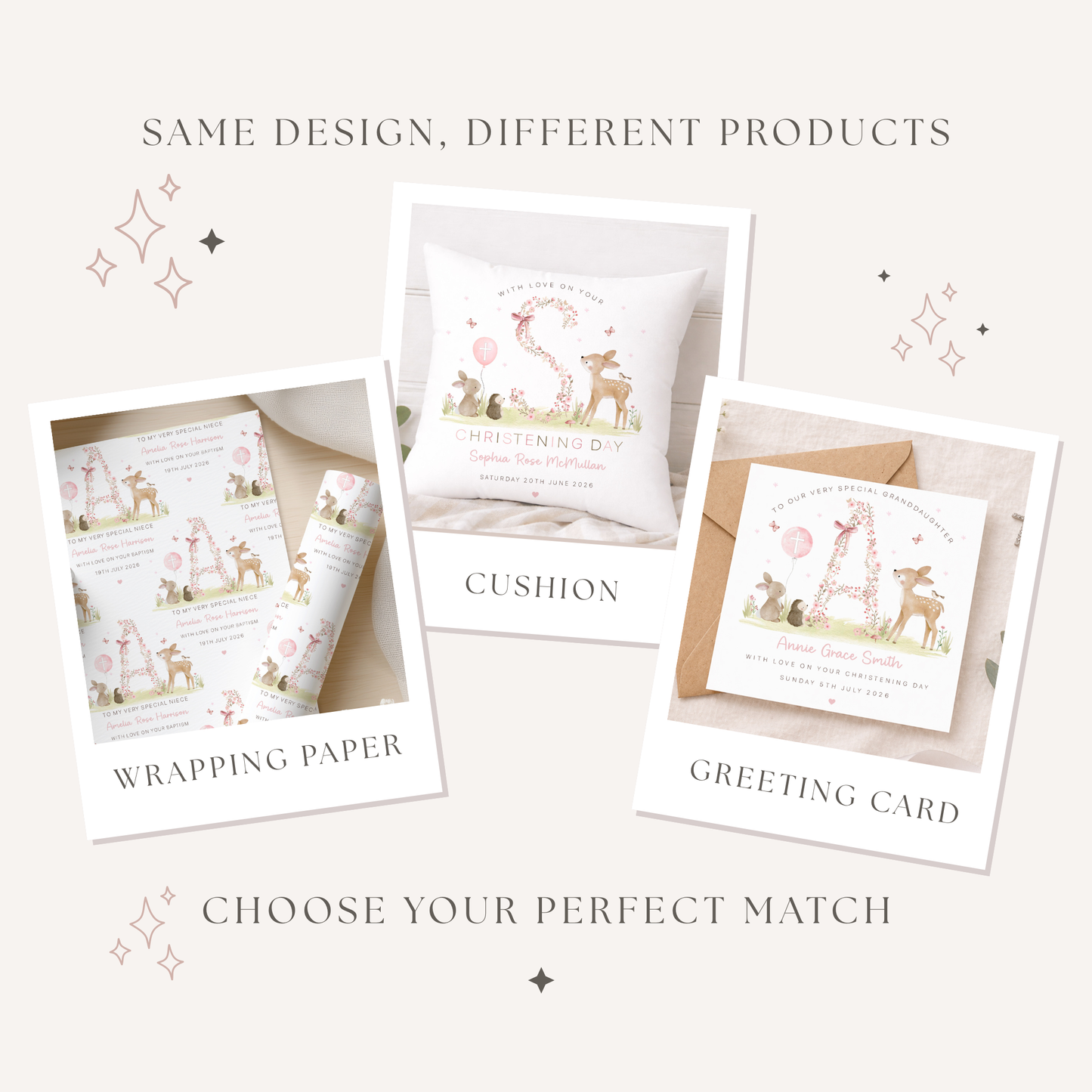 Personalised Girls Woodland Christening Baptism Cushion
