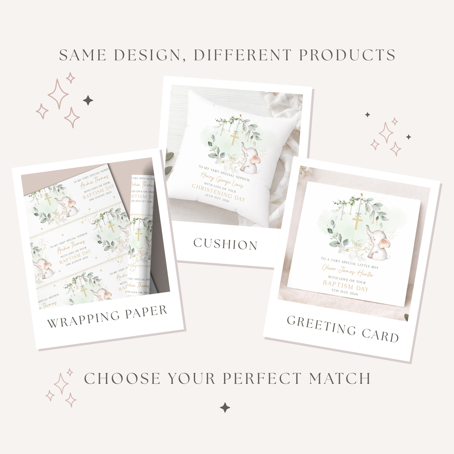 Personalised Green Eucalyptus Elephant Christening Baptism Cushion