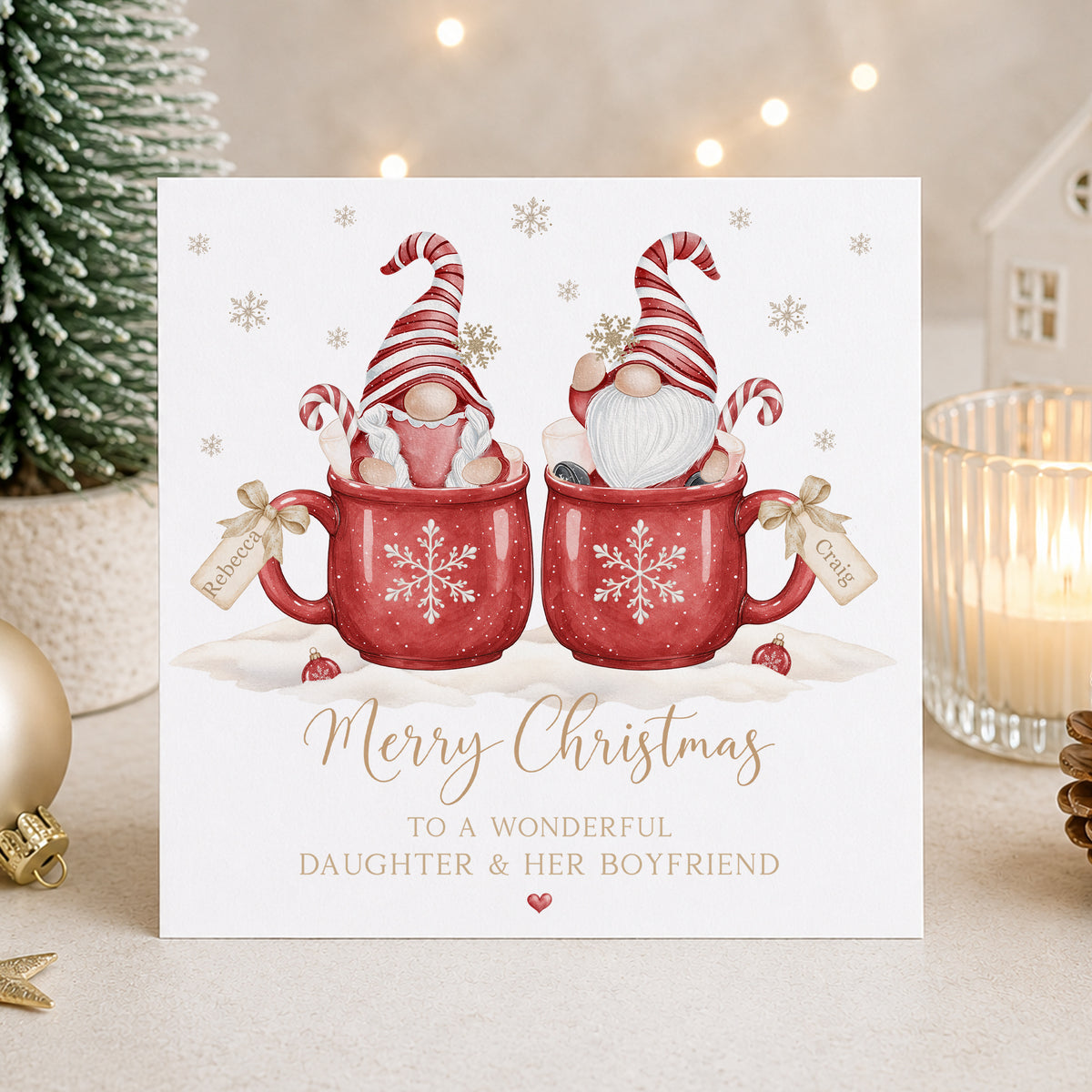 Personalised Couple Christmas Card – Christmas Gnomes