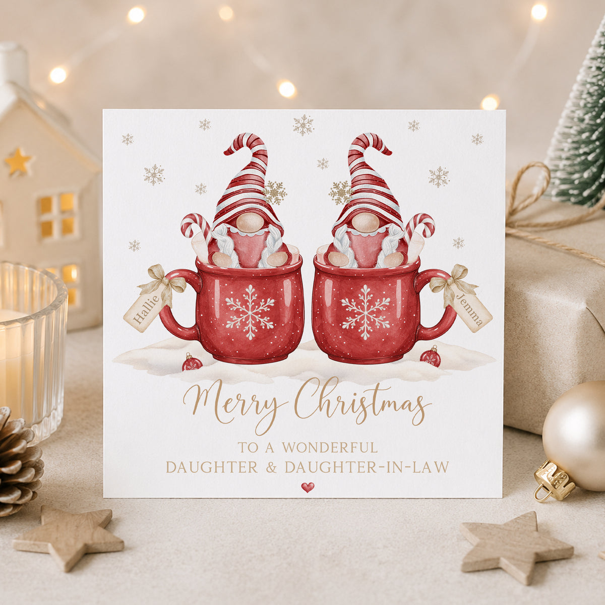 Personalised Daughter & Son-in-Law Christmas Card – Gnome Couple