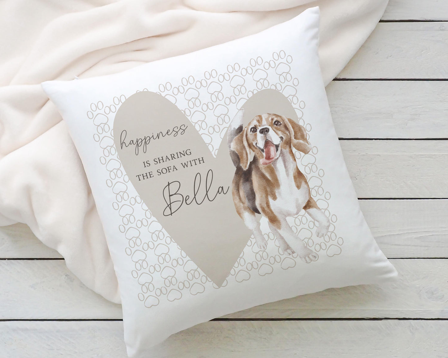 Personalised Sharing the Sofa with Beagle Cushion