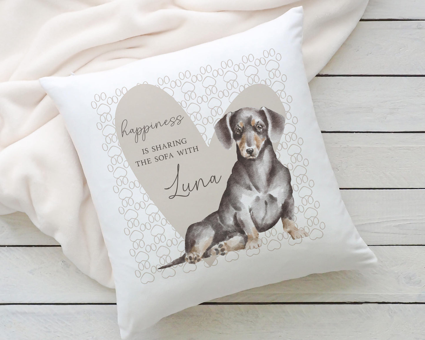 Personalised Sharing the Sofa with Dachshund Cushion