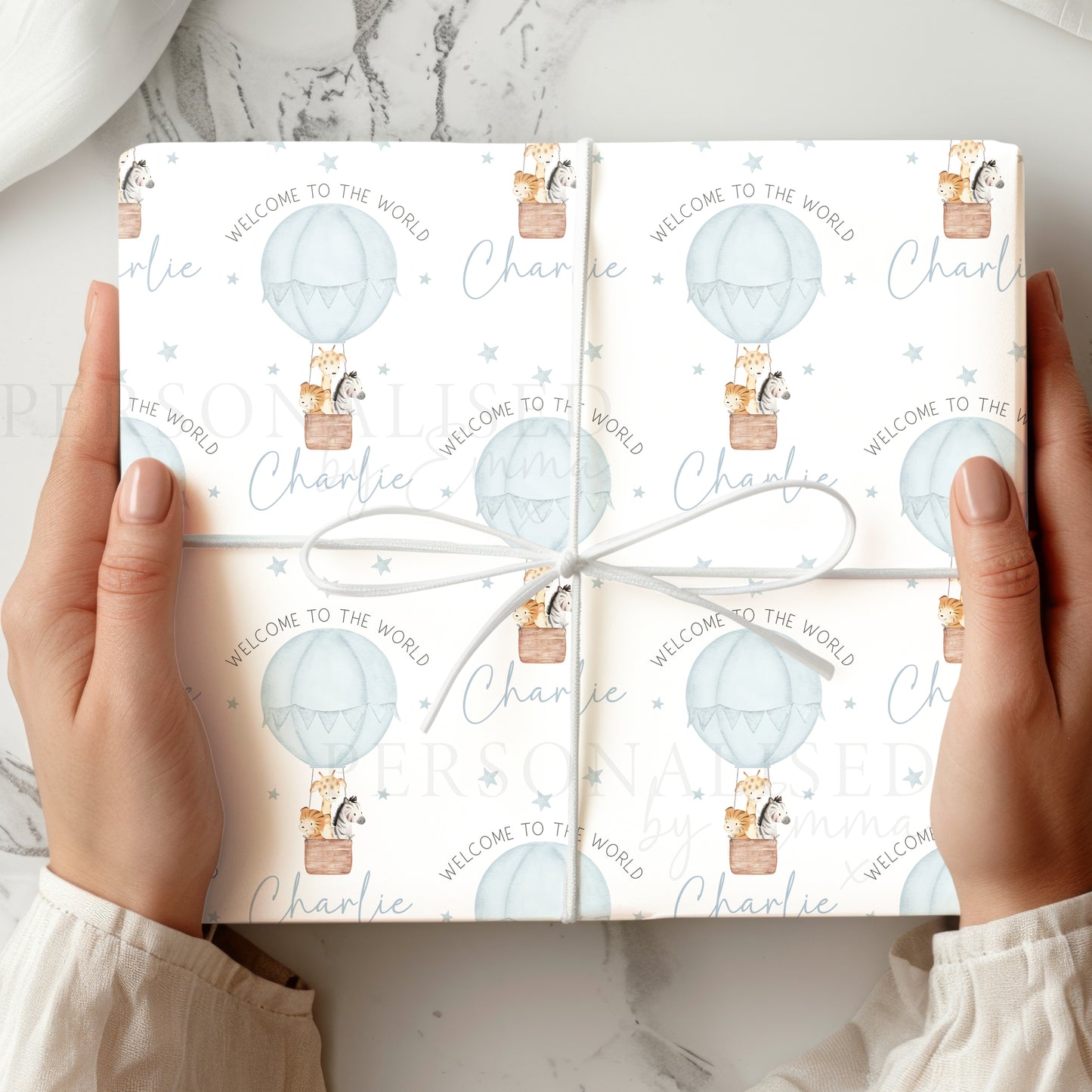 Personalised New Baby Boy's Safari Animals Wrapping Paper