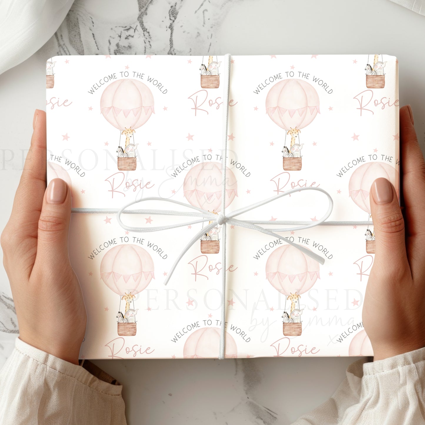 Personalised New Baby Girl's Safari Animal Wrapping Paper