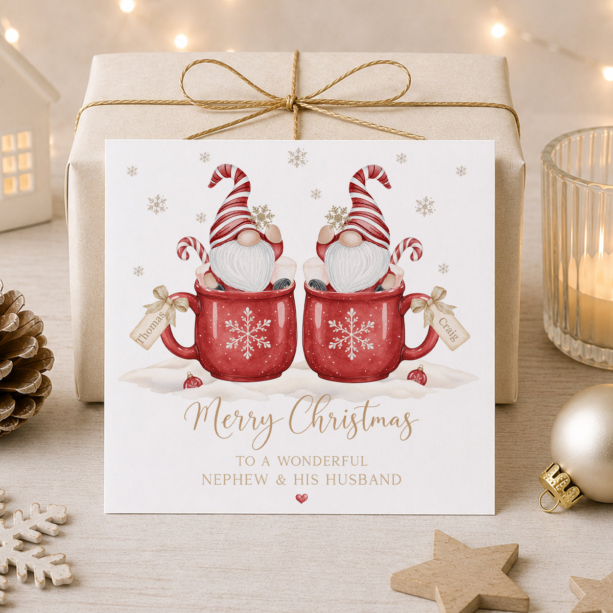 Personalised Couple Christmas Card – Christmas Gnomes