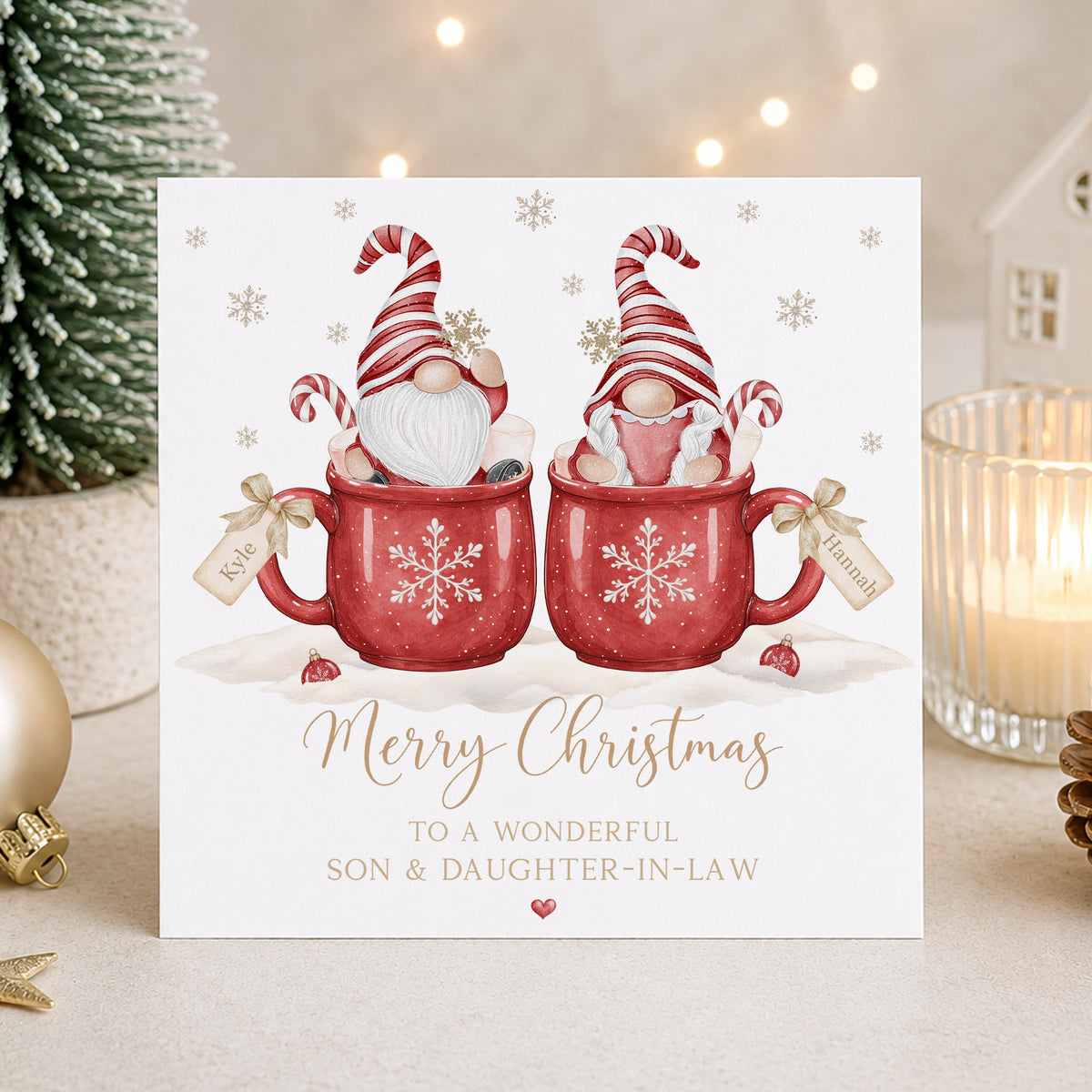 Personalised Son & Daughter-in-Law Christmas Card – Gnomes