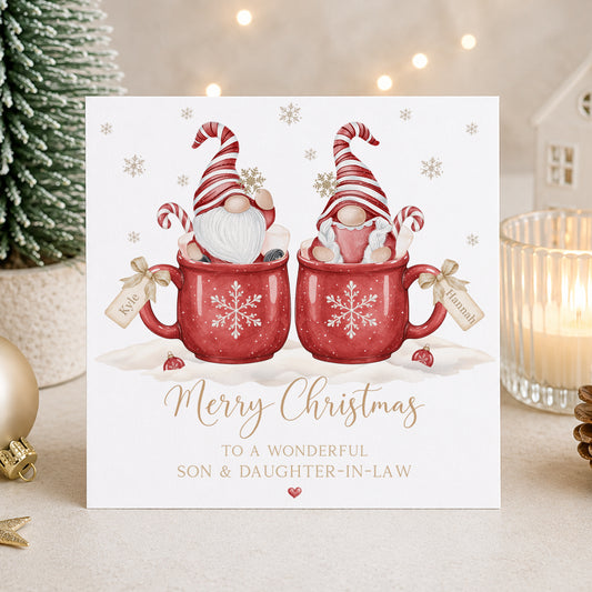 Personalised Son & Daughter-in-Law Christmas Card – Gnomes