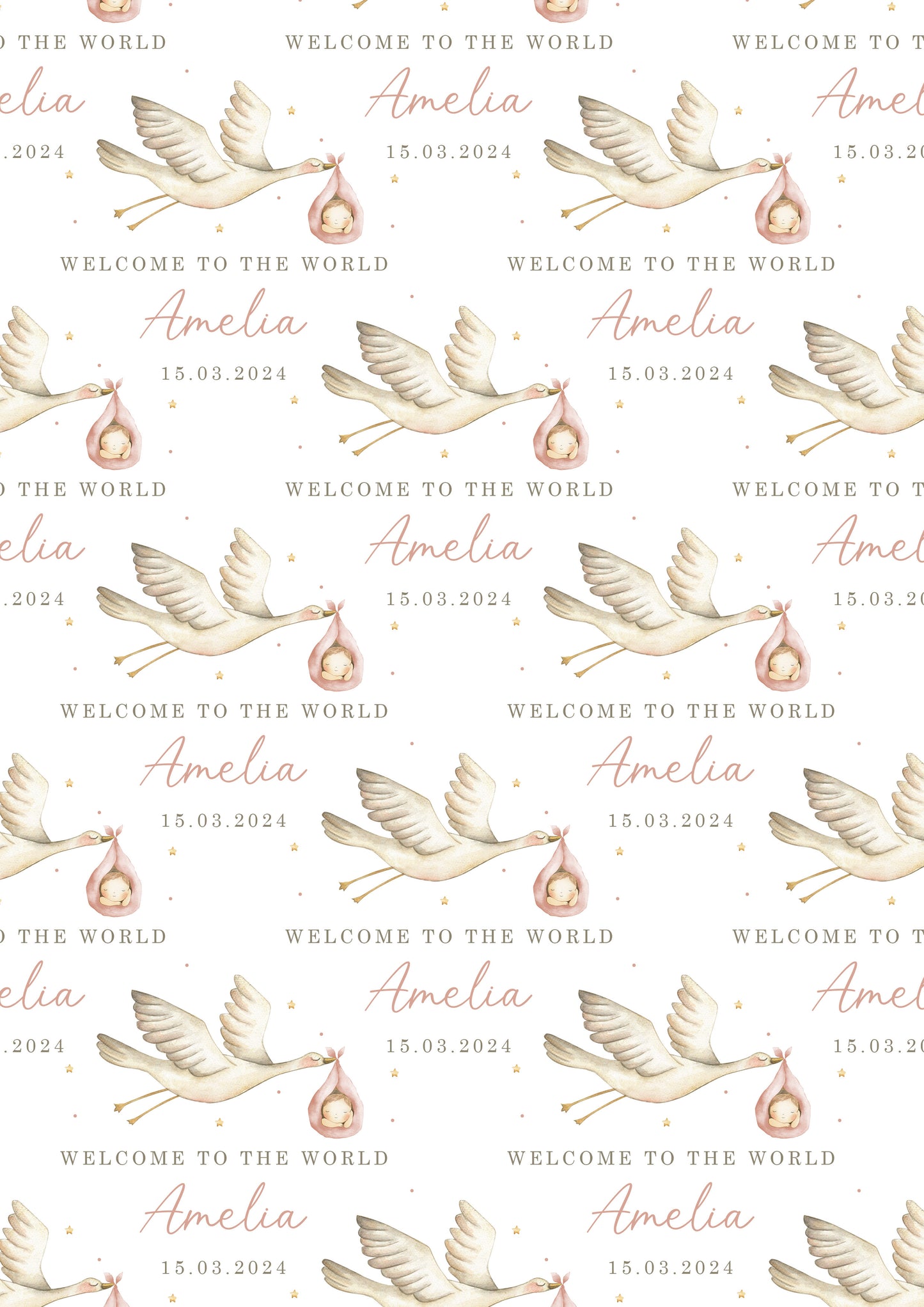 Personalised New Baby Boy's & Girl's Stork Wrapping Paper - Choice of Designs