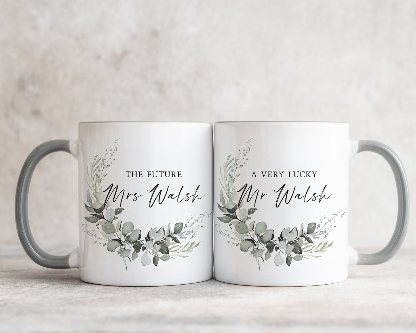 Set of Personalised Grey Engagement Mugs