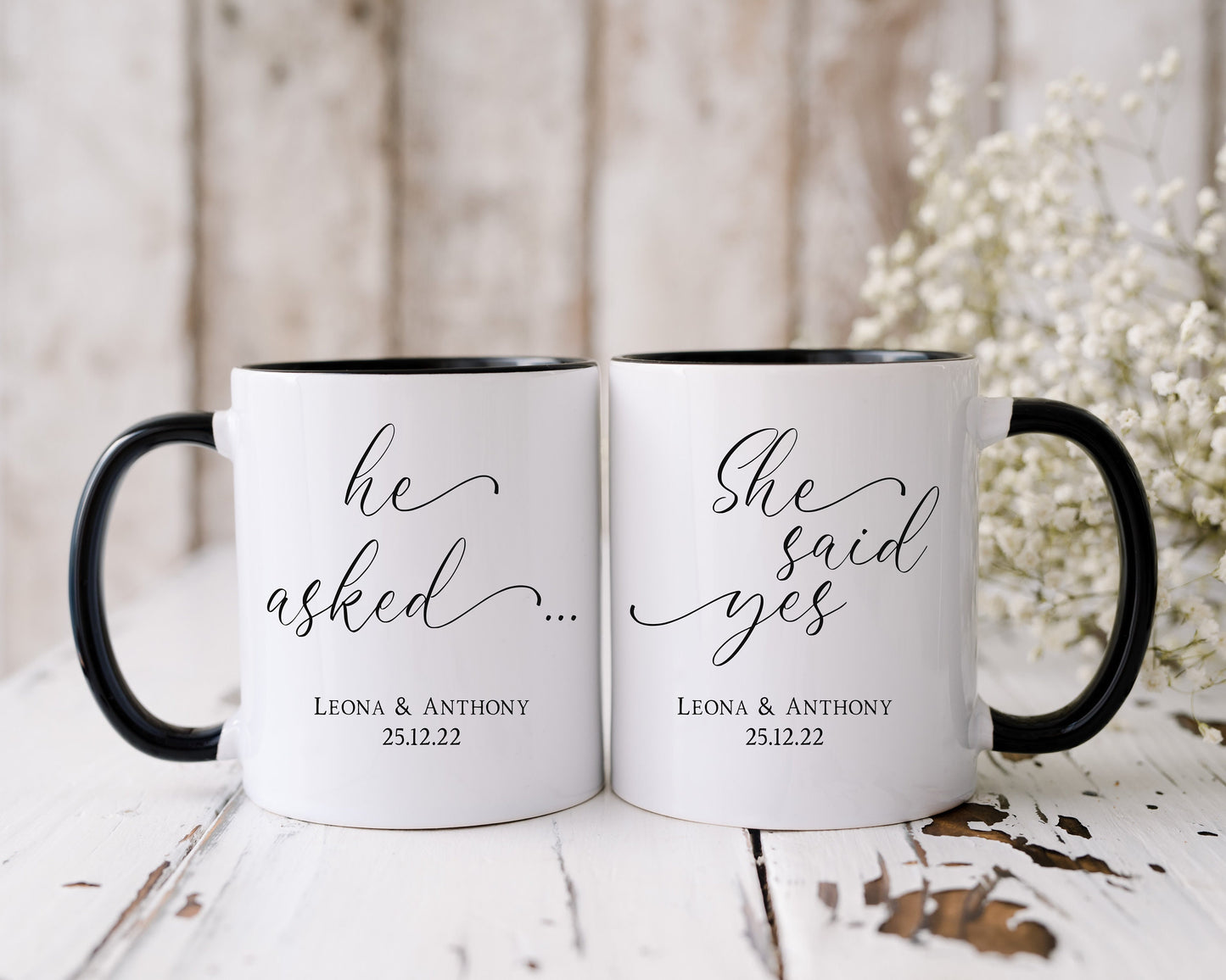 Set of Personalised Black Engagement Mugs