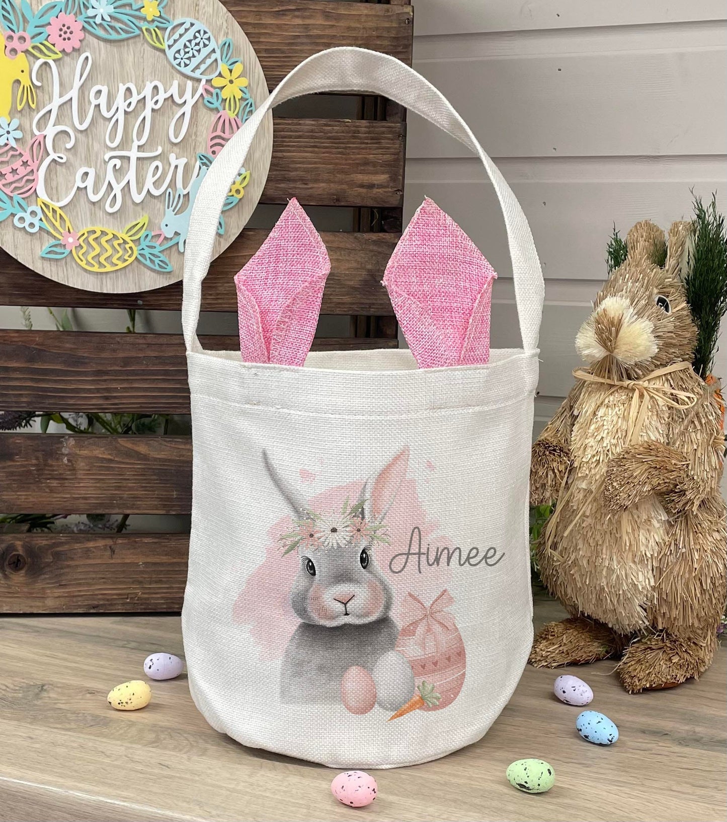 Personalised Linen Bunny Treat Hunt Bag