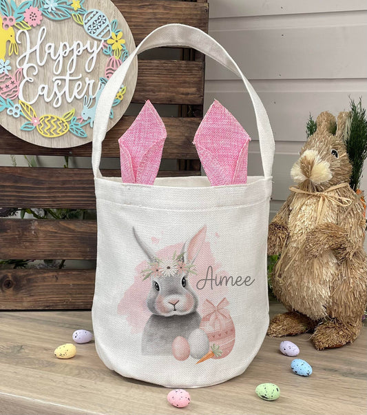 Personalised Linen Bunny Treat Hunt Bag