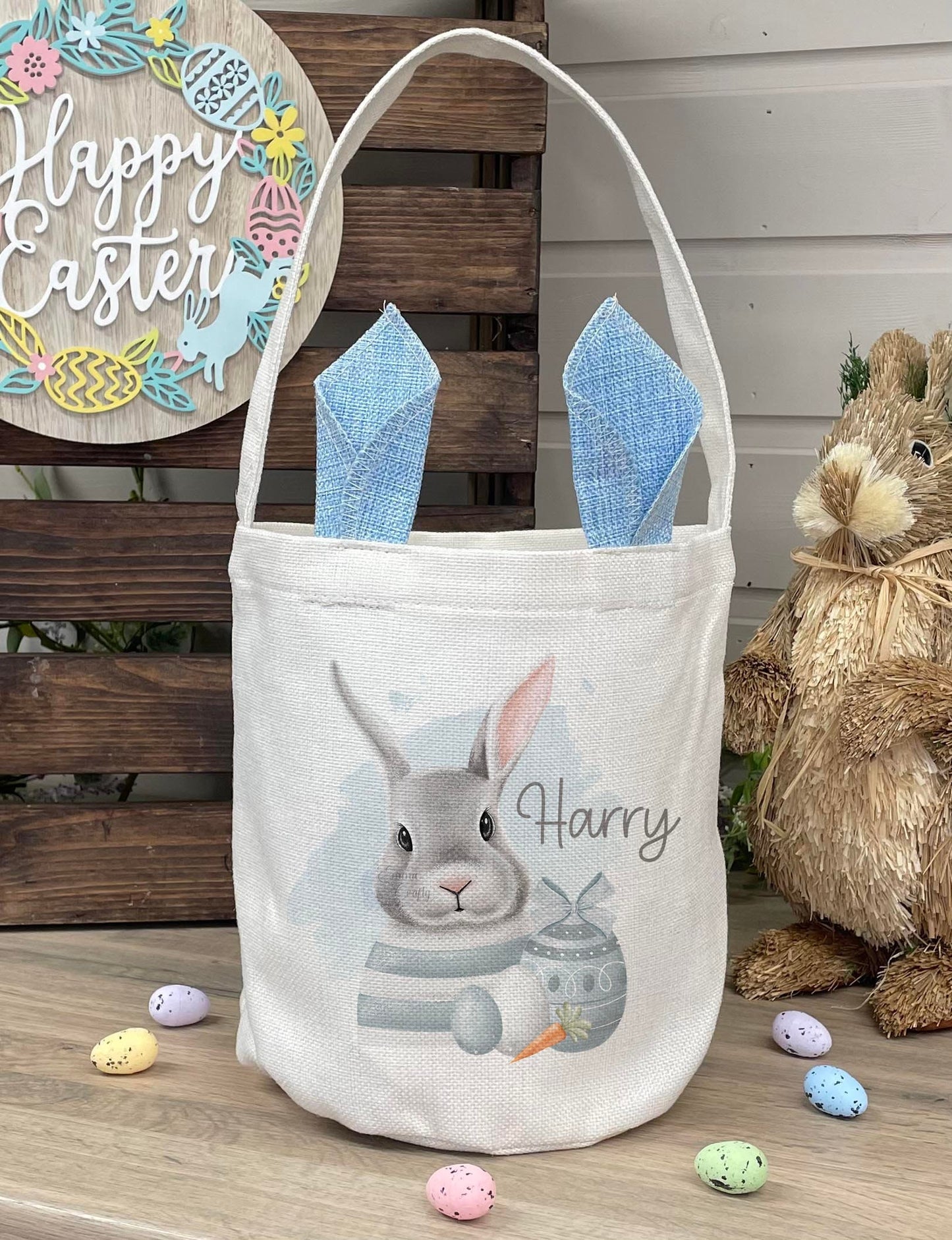 Personalised Linen Bunny Treat Hunt Bag