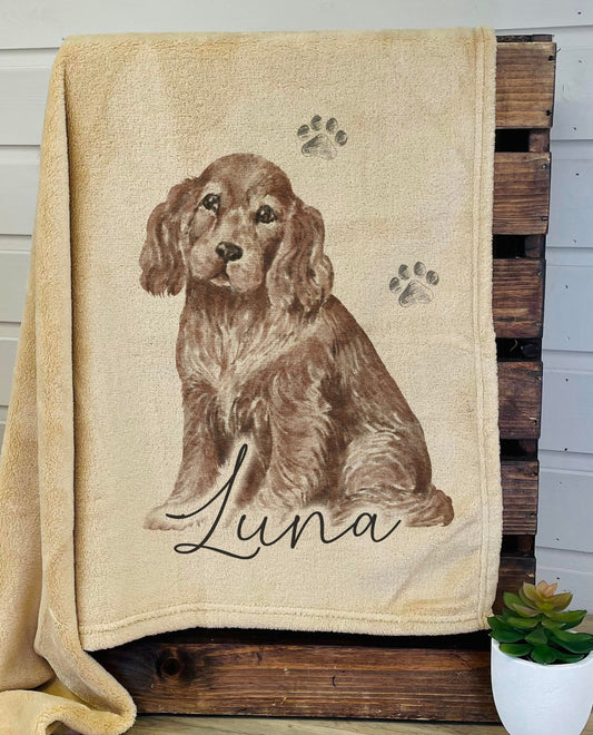 Personalised Cocker Spaniel Fleece Printed Pet Blanket